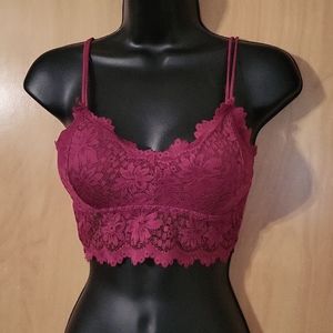 Women's L Burgundy Padded Stretchy Lace Bralette